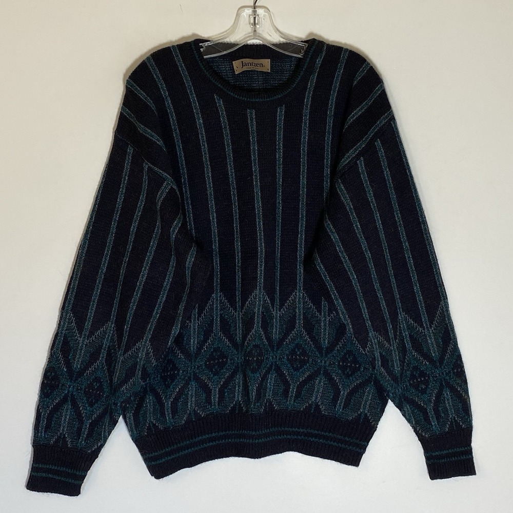 Vintage Jantzen Sweater Mens Large Blue Striped Fair Aisle 90 Home Alone Grandpa